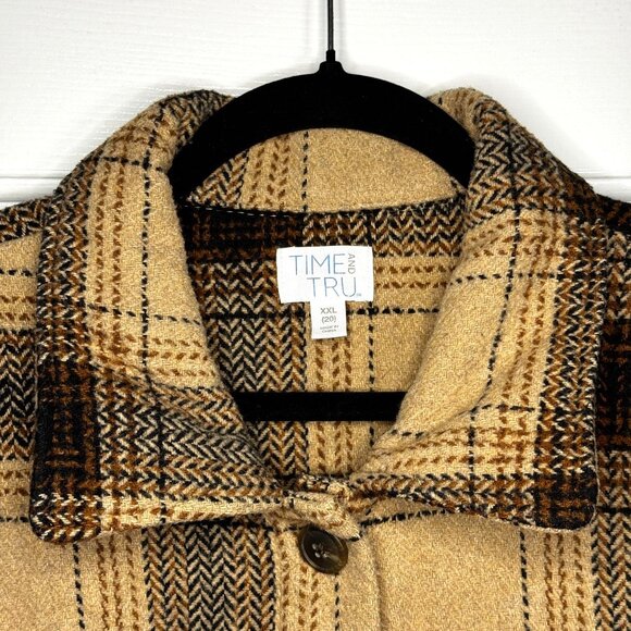 Time And Tru Womens Beige Plaid Button-Up Long Sleeve Shirt Jacket SZ XXLarge - Picture 5 of 8